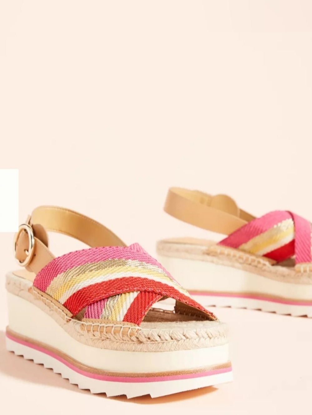 NWT Anthropologie Marc Fisher Glenna Platform Espadrille Pink Red Sandals 7M